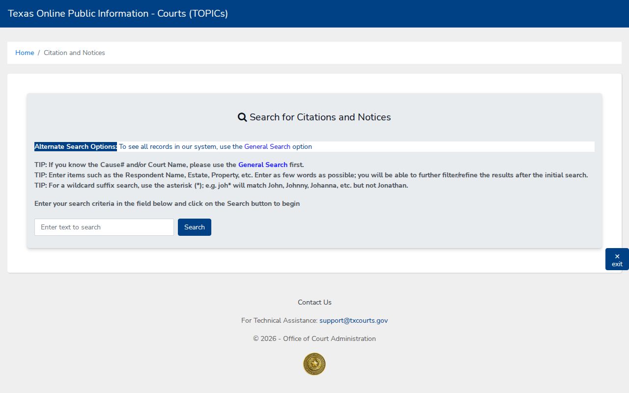 Grayson County court date fallback in the Texas notice search