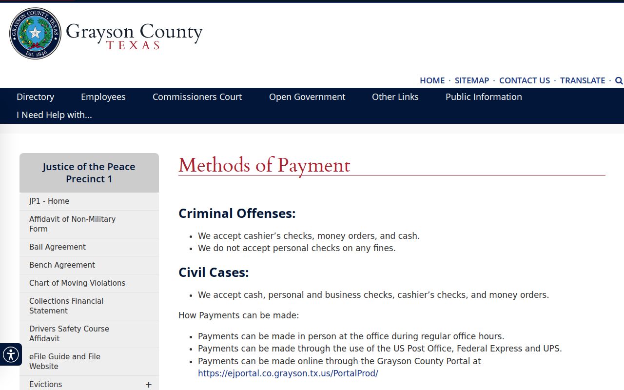 Grayson County court date route through Justice Court Precinct 1