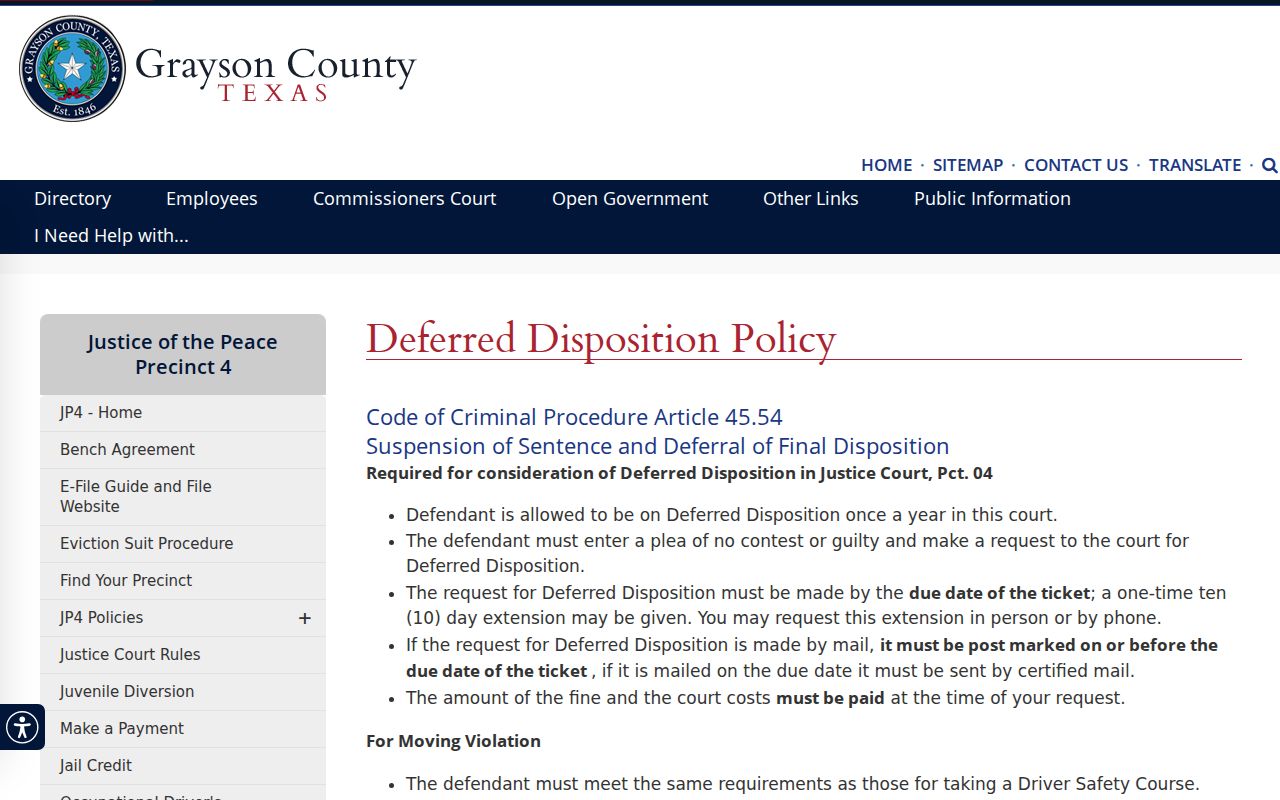 Grayson County JP4 deferred disposition requirements