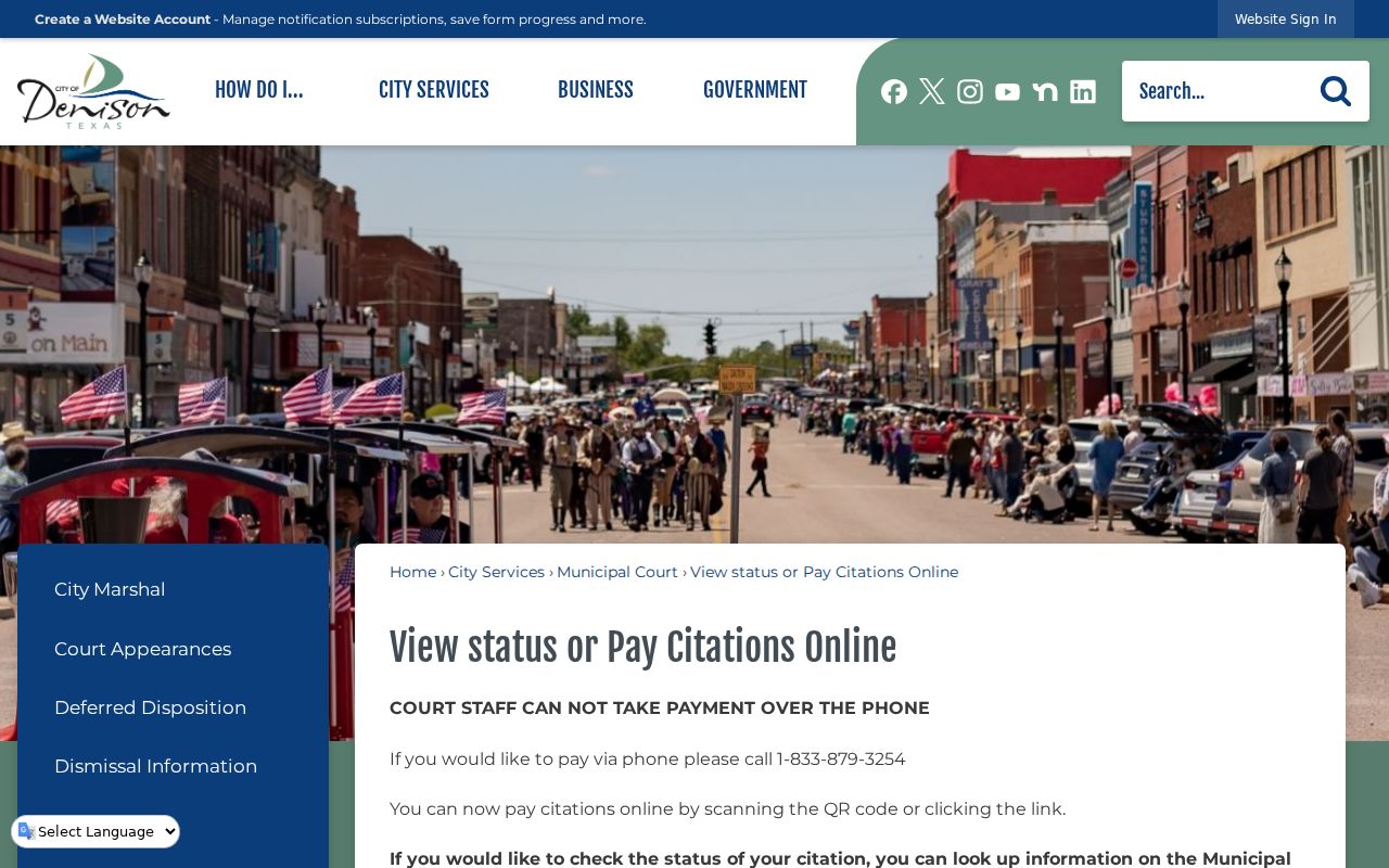 Denison MunicipalOnlinePayments citation status and payment route
