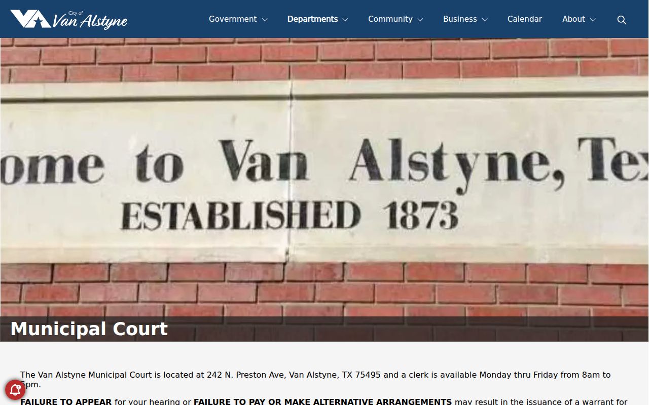 Van Alstyne court docket citation resolution menu