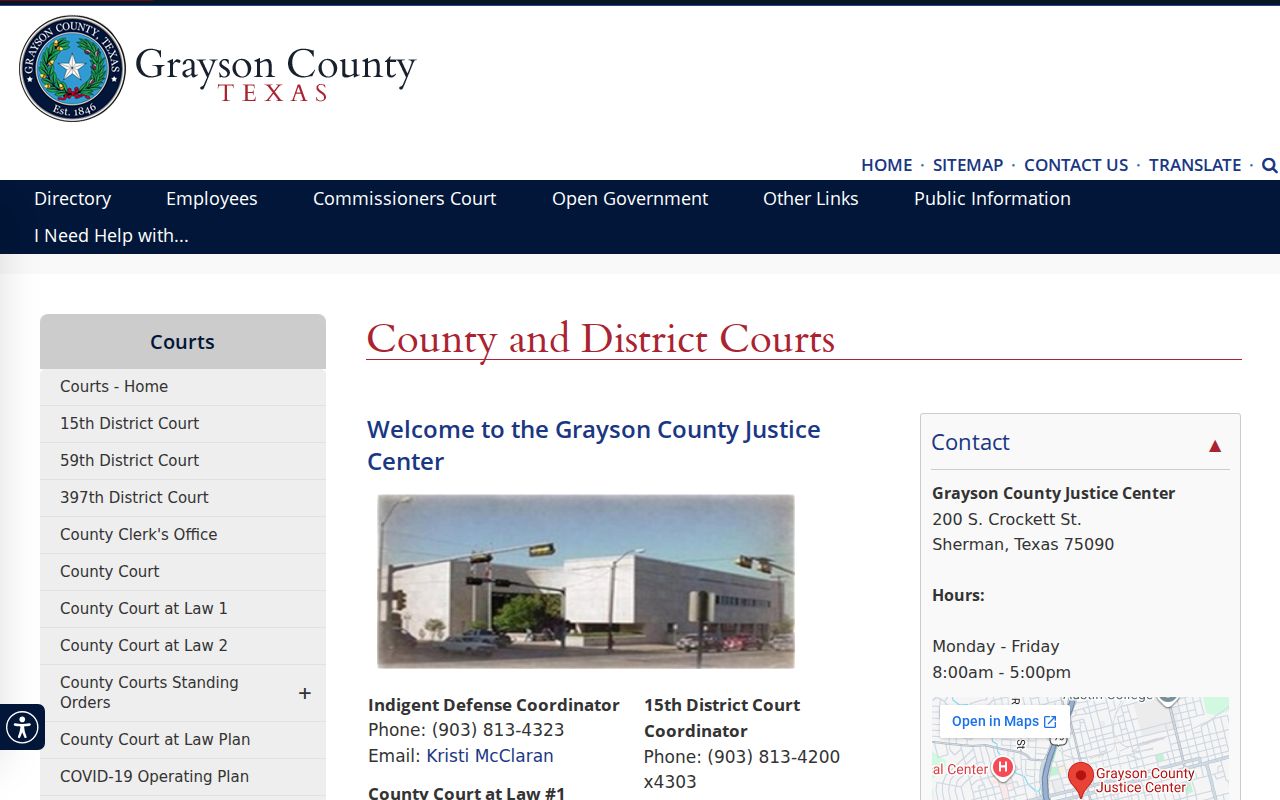 Grayson County courts and Justice Center information