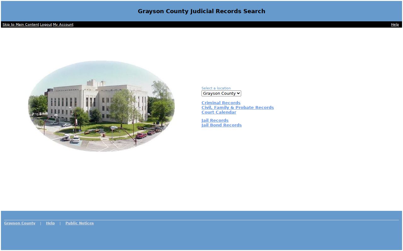Grayson County Judicial Records Search access screen